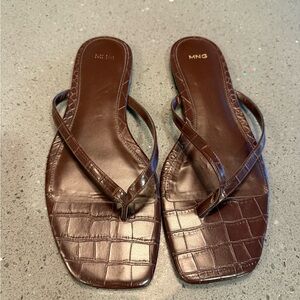 Mango Dark Brown Croc-Pattern Sandals